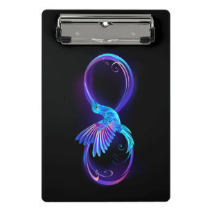 Neon Infinity Symbol with Glowing Hummingbird Mini Clipboard