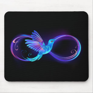 Neon Infinity Symbol with Glowing Hummingbird Mouse Mat