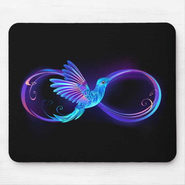 Neon Infinity Symbol with Glowing Hummingbird Mouse Mat (Front)