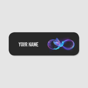 Neon Infinity Symbol with Glowing Hummingbird Name Tag