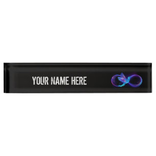 Neon Infinity Symbol with Glowing Hummingbird Nameplate