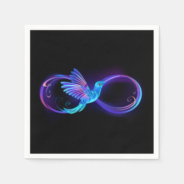 Neon Infinity Symbol with Glowing Hummingbird Napkin (Front)