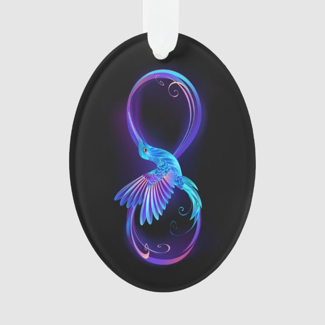 Neon Infinity Symbol with Glowing Hummingbird Ornament (Front)
