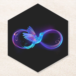 Neon Infinity Symbol with Glowing Hummingbird Paper Coaster