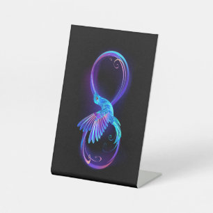 Neon Infinity Symbol with Glowing Hummingbird Pedestal Sign