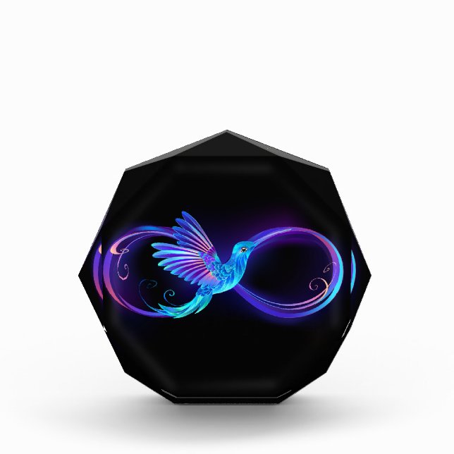 Neon Infinity Symbol with Glowing Hummingbird Photo Block (Front)