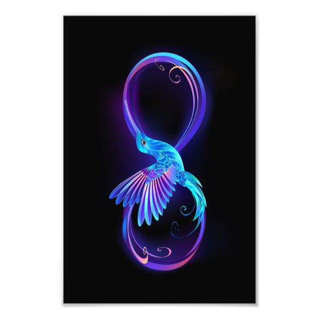 Neon Infinity Symbol with Glowing Hummingbird Photo Print (Front)