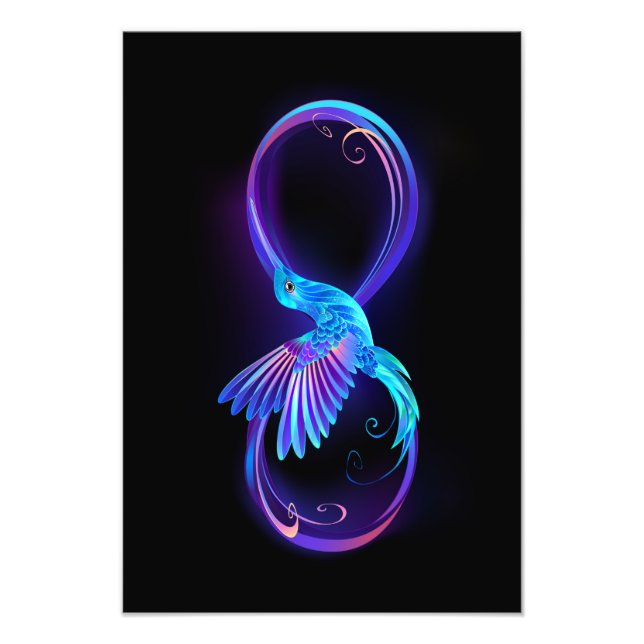 Neon Infinity Symbol with Glowing Hummingbird Photo Print (Front)