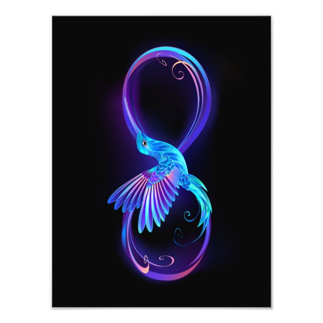 Neon Infinity Symbol with Glowing Hummingbird Photo Print (Front)