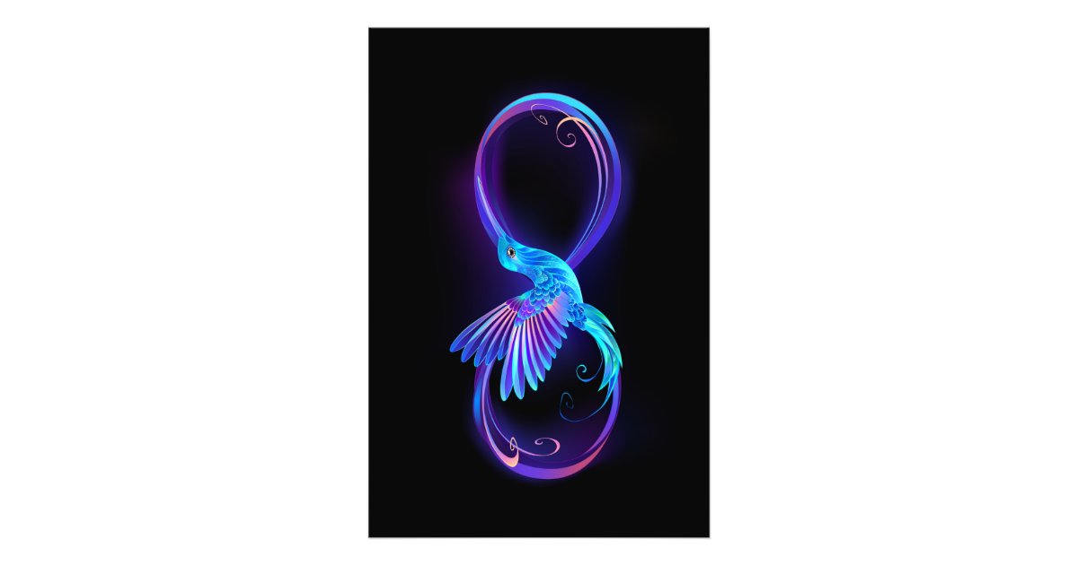 Neon Infinity Symbol with Glowing Hummingbird Photo Print | Zazzle