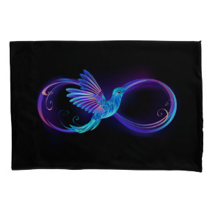 Neon Infinity Symbol with Glowing Hummingbird Pillowcase