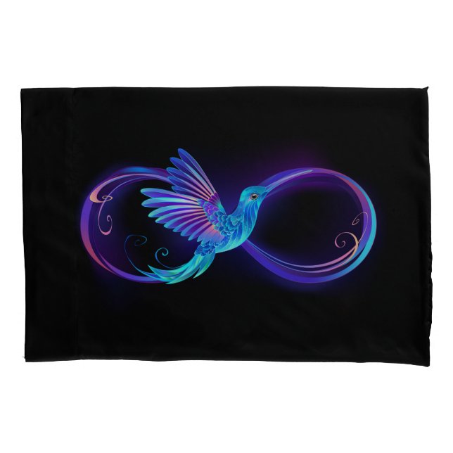 Neon Infinity Symbol with Glowing Hummingbird Pillowcase (Front)