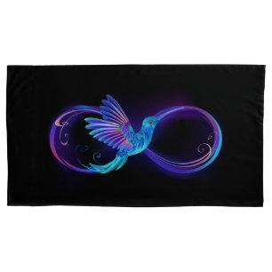 Neon Infinity Symbol with Glowing Hummingbird Pillowcase