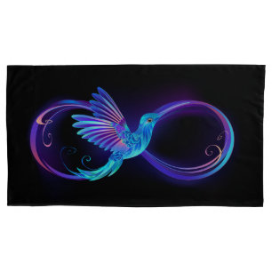 Neon Infinity Symbol with Glowing Hummingbird Pillowcase