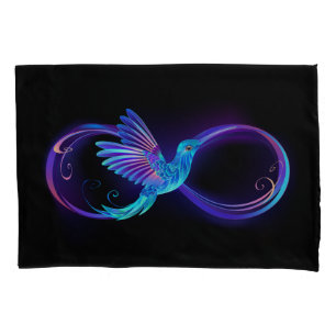Neon Infinity Symbol with Glowing Hummingbird Pillowcase