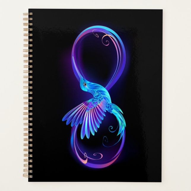 Neon Infinity Symbol with Glowing Hummingbird Planner (Front)