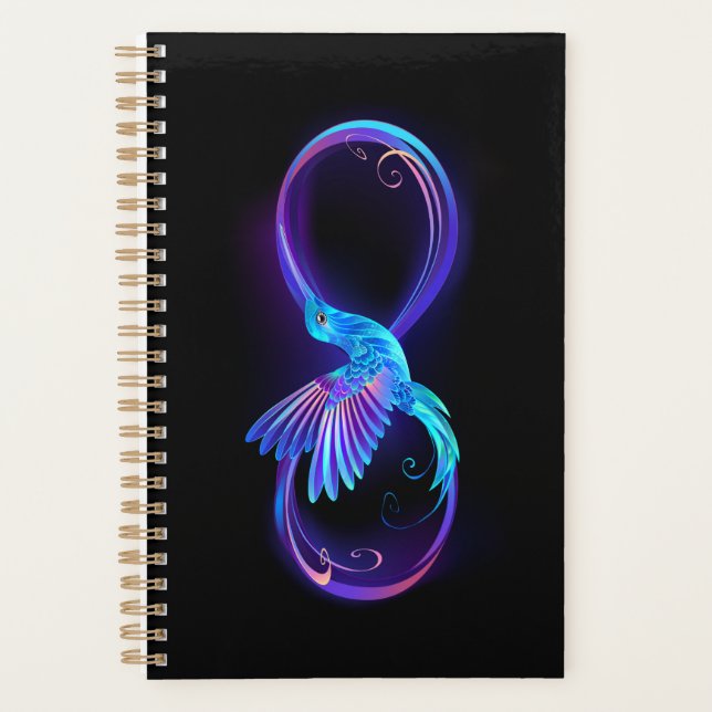 Neon Infinity Symbol with Glowing Hummingbird Planner (Front)