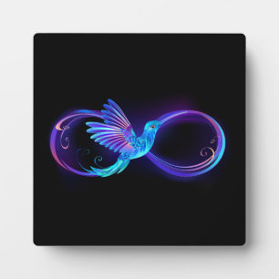 Neon Infinity Symbol with Glowing Hummingbird Plaque