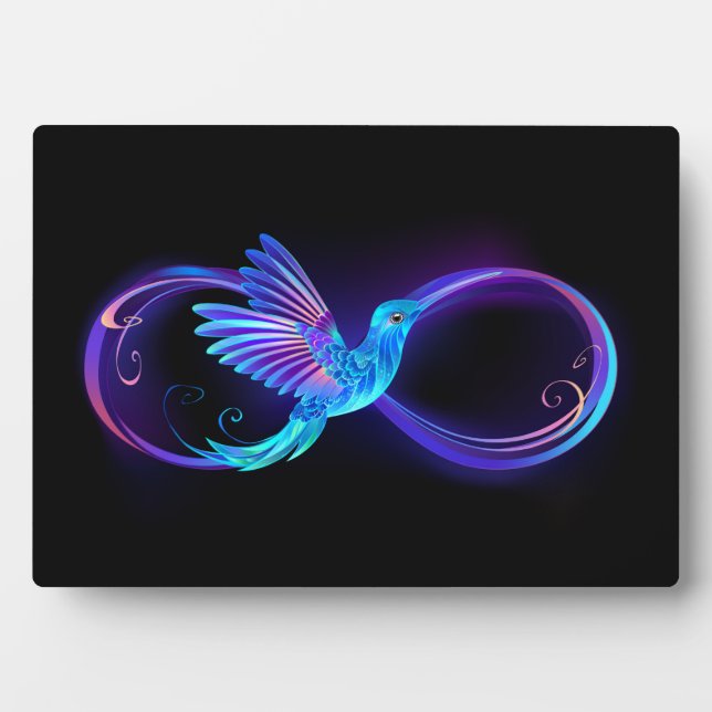 Neon Infinity Symbol with Glowing Hummingbird Plaque (Front)