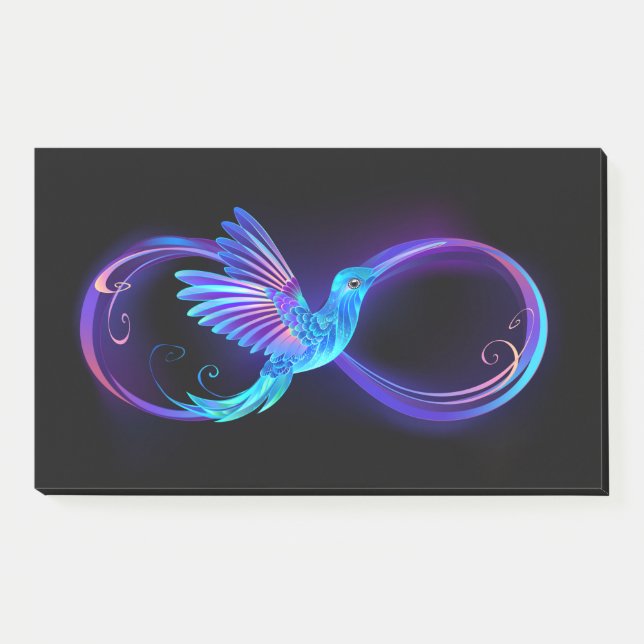 Neon Infinity Symbol with Glowing Hummingbird Post-it Notes (Front)