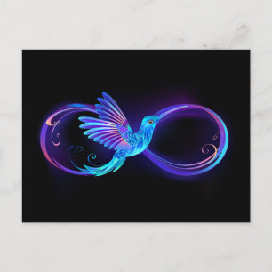 Neon Infinity Symbol with Glowing Hummingbird Postcard