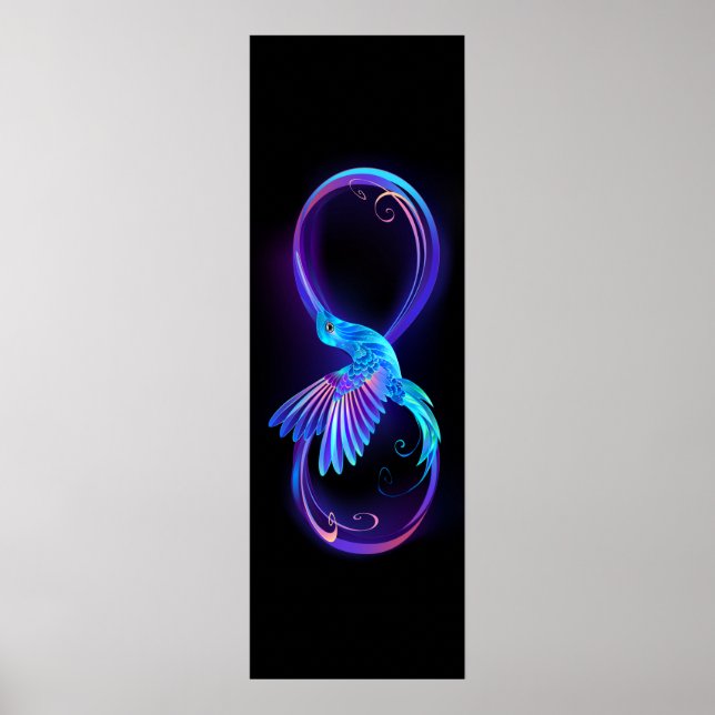 Neon Infinity Symbol with Glowing Hummingbird Poster (Front)