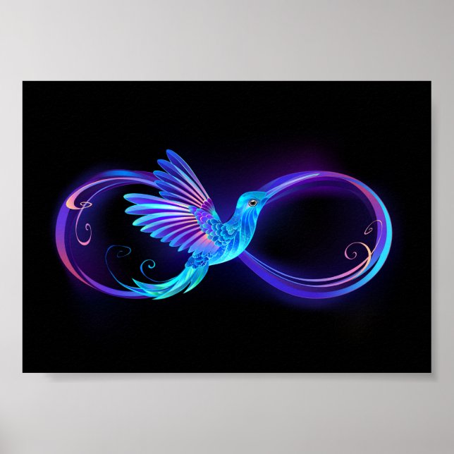 Neon Infinity Symbol with Glowing Hummingbird Poster (Front)