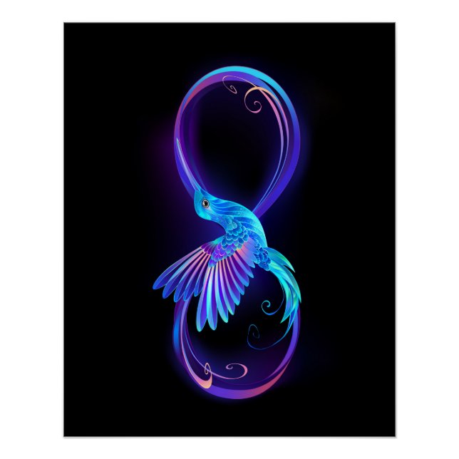 Neon Infinity Symbol with Glowing Hummingbird Poster (Front)