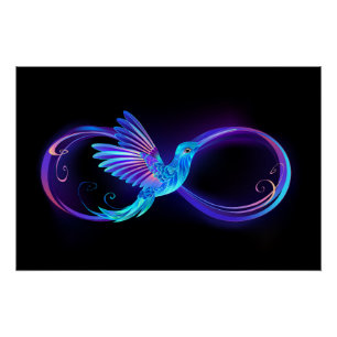 Neon Infinity Symbol with Glowing Hummingbird Poster