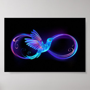 Neon Infinity Symbol with Glowing Hummingbird Poster