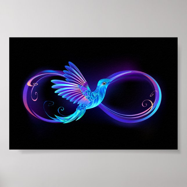 Neon Infinity Symbol with Glowing Hummingbird Poster (Front)