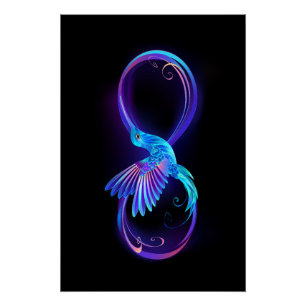 Neon Infinity Symbol with Glowing Hummingbird Poster