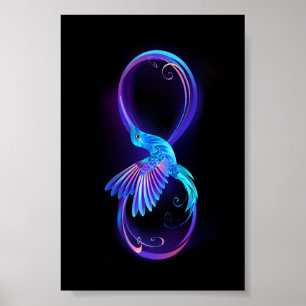 Neon Infinity Symbol with Glowing Hummingbird Poster