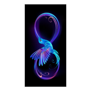 Neon Infinity Symbol with Glowing Hummingbird Poster