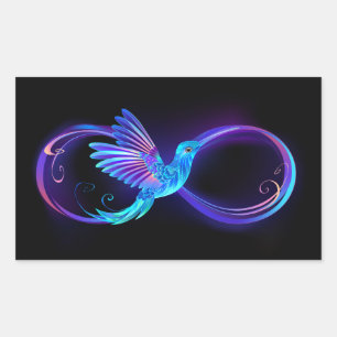 Neon Infinity Symbol with Glowing Hummingbird Rectangular Sticker