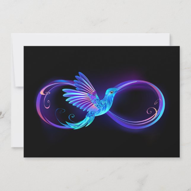 Neon Infinity Symbol with Glowing Hummingbird Save The Date (Front)