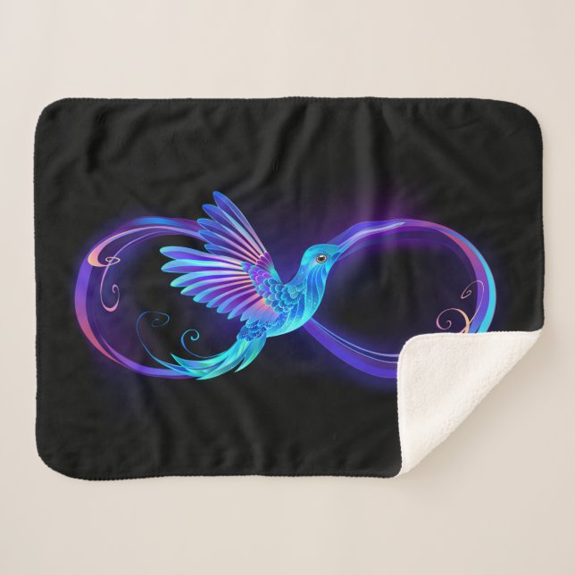 Neon Infinity Symbol with Glowing Hummingbird Sherpa Blanket (Front (Horizontal))