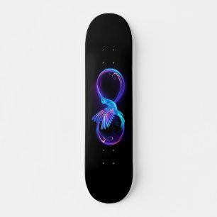 Neon Infinity Symbol with Glowing Hummingbird Skateboard