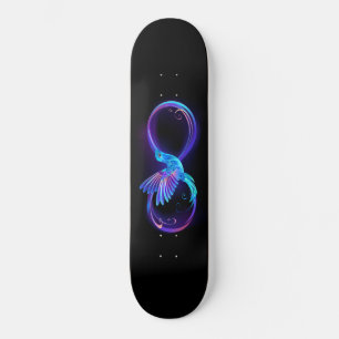 Neon Infinity Symbol with Glowing Hummingbird Skateboard