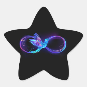 Neon Infinity Symbol with Glowing Hummingbird Star Sticker