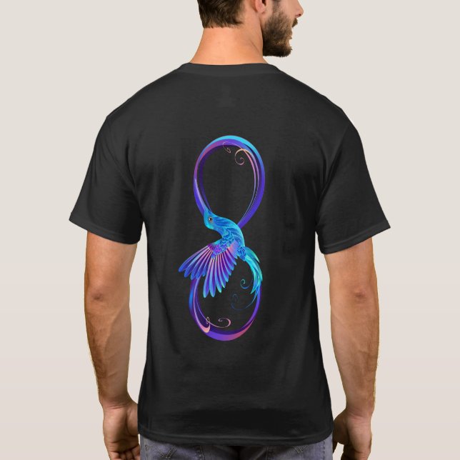 Neon Infinity Symbol with Glowing Hummingbird T-Shirt (Back)