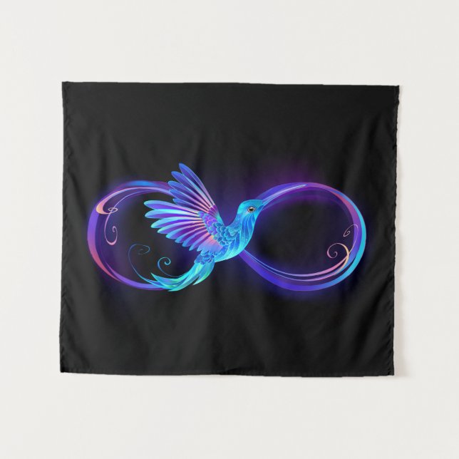 Neon Infinity Symbol with Glowing Hummingbird Tapestry (Front (Horizontal))