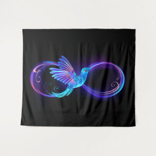 Neon Infinity Symbol with Glowing Hummingbird Tapestry