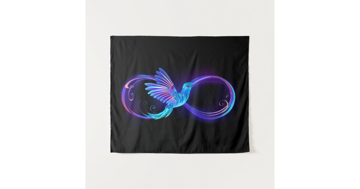 Neon Infinity Symbol with Glowing Hummingbird Tapestry | Zazzle