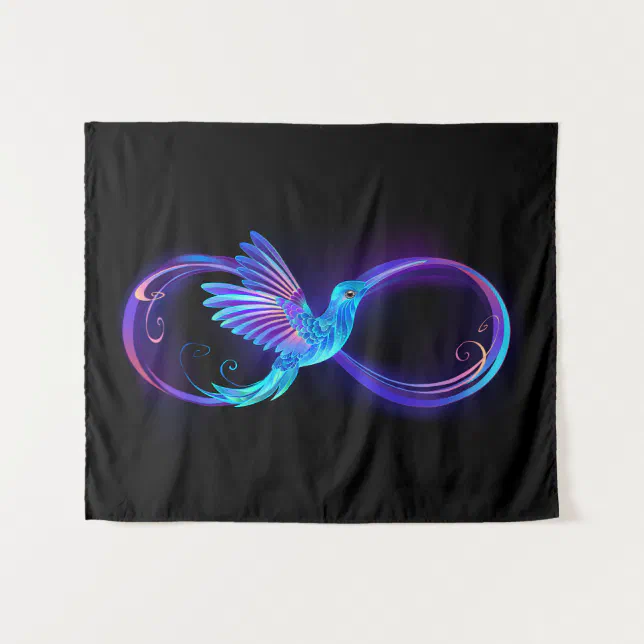 Neon Infinity Symbol with Glowing Hummingbird Tapestry | Zazzle