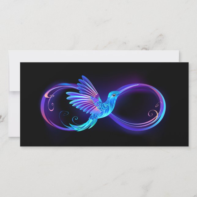 Neon Infinity Symbol with Glowing Hummingbird Thank You Card (Front)