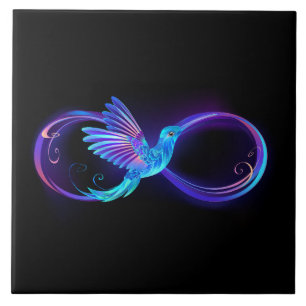 Neon Infinity Symbol with Glowing Hummingbird Tile