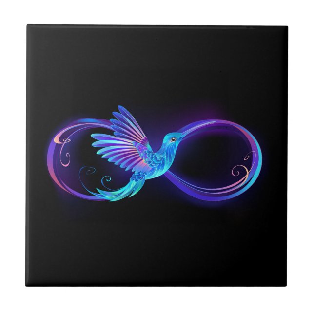 Neon Infinity Symbol with Glowing Hummingbird Tile (Front)