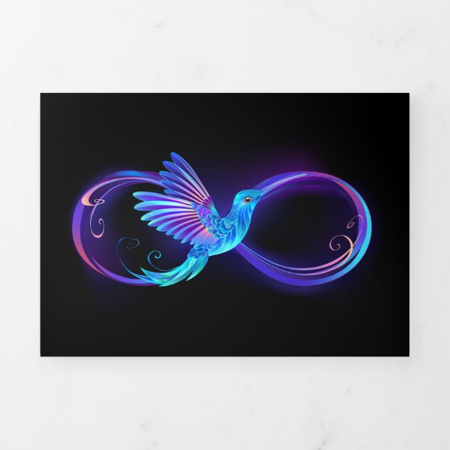 Neon Infinity Symbol with Glowing Hummingbird Tri-Fold Card (Cover)
