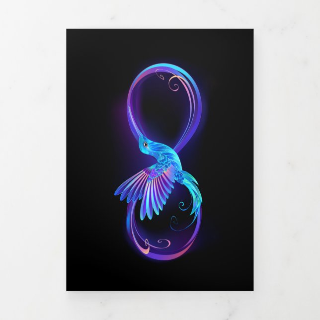 Neon Infinity Symbol with Glowing Hummingbird Tri-Fold Invitation (Cover)